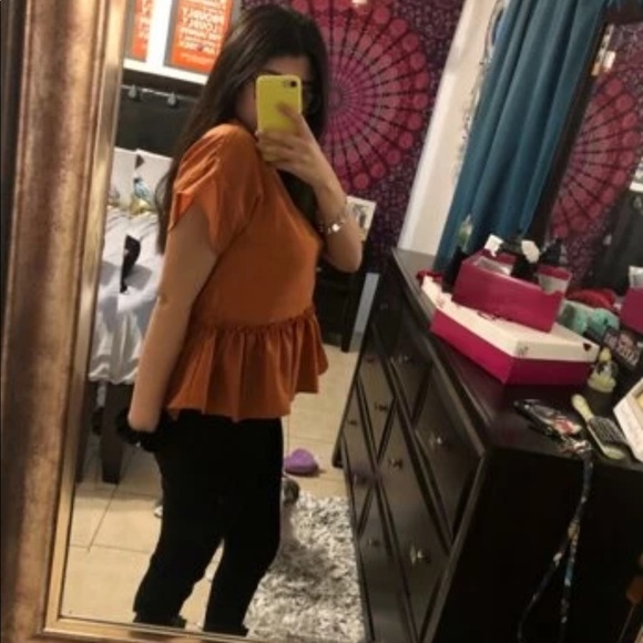 Flounce V-Neck Peplum Top in Brown - Picture 3 of 6